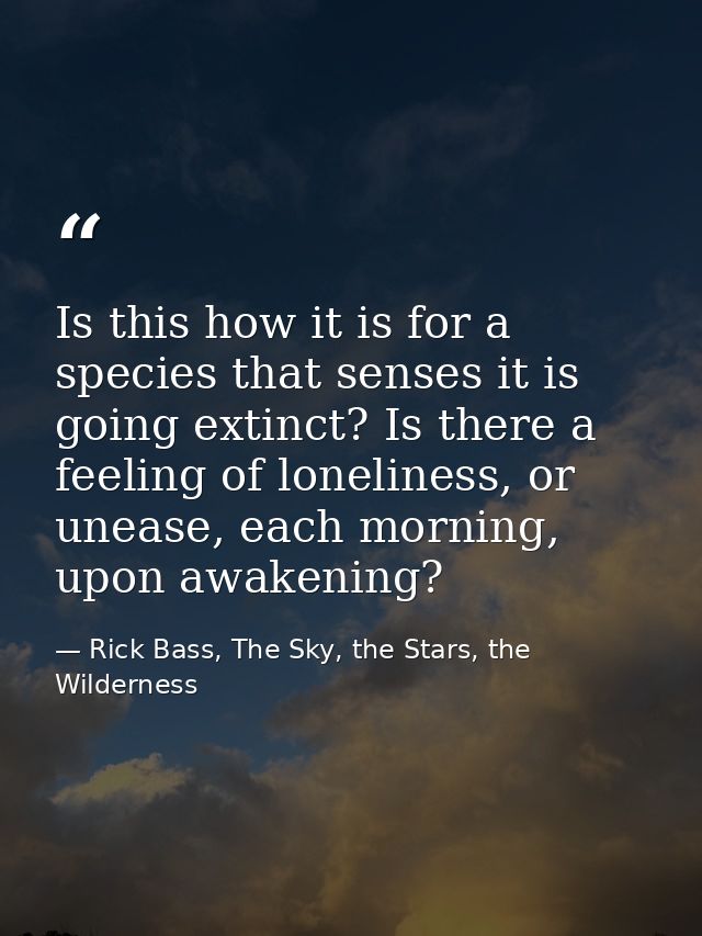Is this how it is for a species that senses it is going extinct? Is there a feeling of loneliness, or unease, each morni — Rick Bass, The Sky, the Stars, the Wilderness