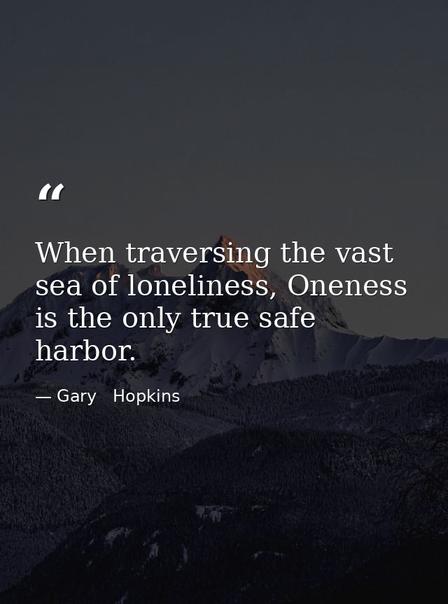 When traversing the vast sea of loneliness, Oneness is the only true safe harbor. — Gary   Hopkins