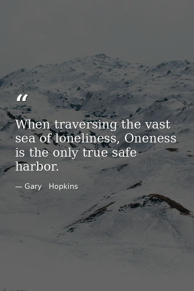 When traversing the vast sea of loneliness, Oneness is the only true safe harbor. — Gary   Hopkins
