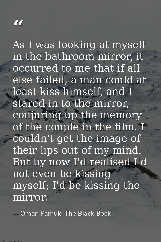 As I was looking at myself in the bathroom mirror, it occurred to me that if all else failed, a man could at least kiss  — Orhan Pamuk, The Black Book