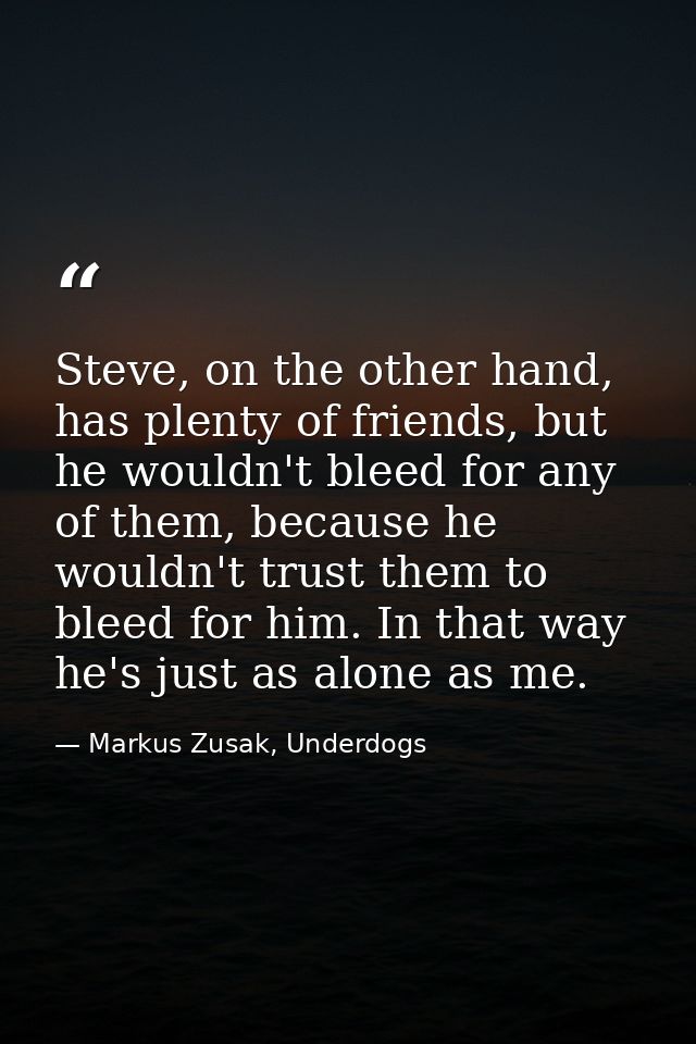 Steve, on the other hand, has plenty of friends, but he wouldn't bleed for any of them, because he wouldn't trust them t — Markus Zusak, Underdogs