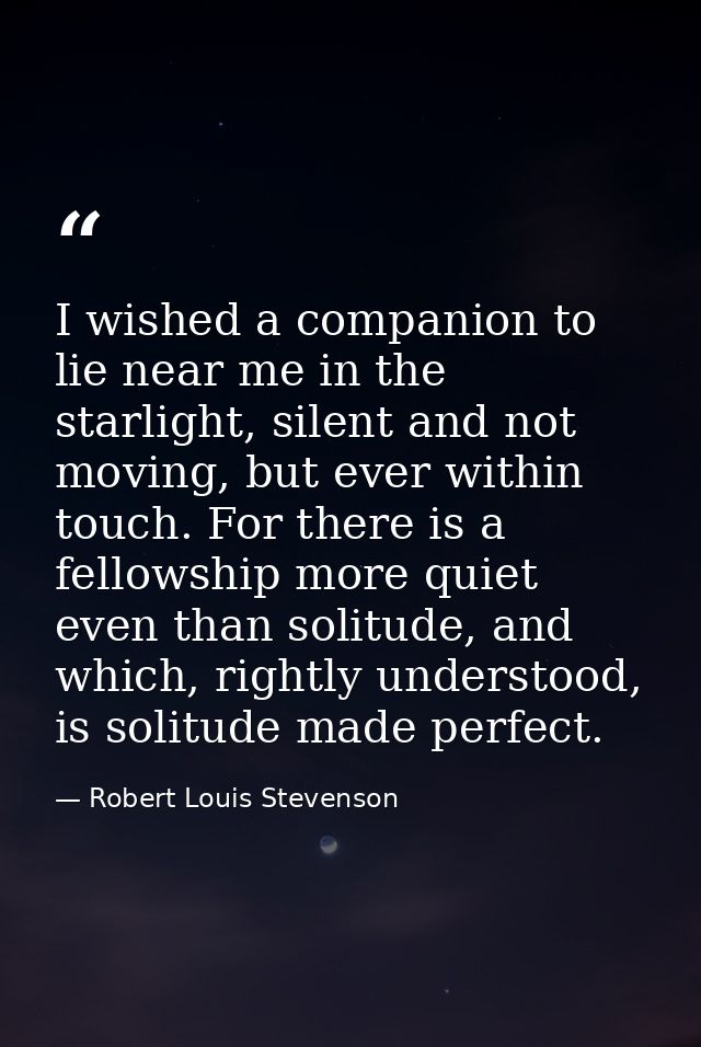 I wished a companion to lie near me in the starlight, silent and not moving, but ever within touch. For there is a fello — Robert Louis Stevenson