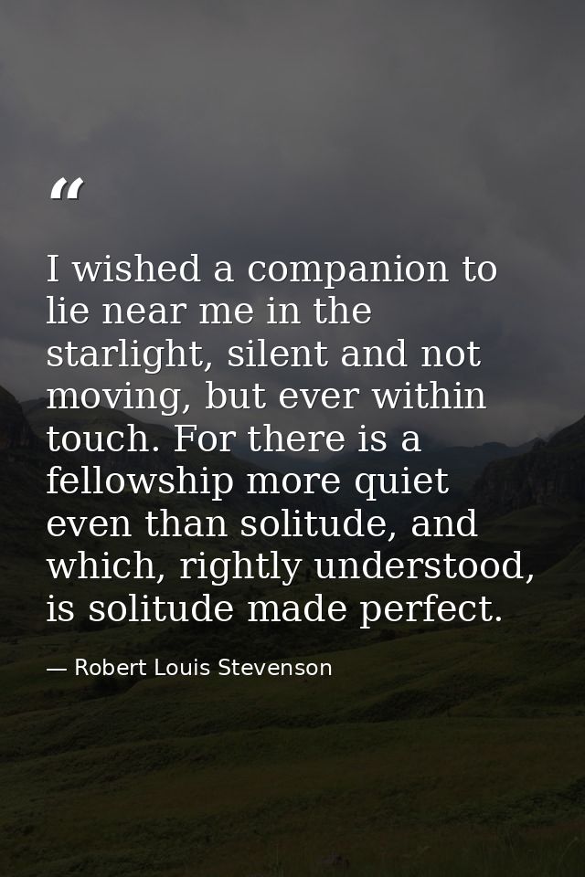 I wished a companion to lie near me in the starlight, silent and not moving, but ever within touch. For there is a fello — Robert Louis Stevenson