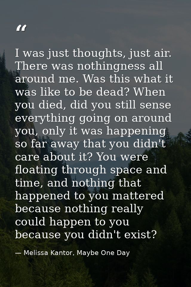 I was just thoughts, just air. There was nothingness all around me. Was this what it was like to be dead? When you died, — Melissa Kantor, Maybe One Day