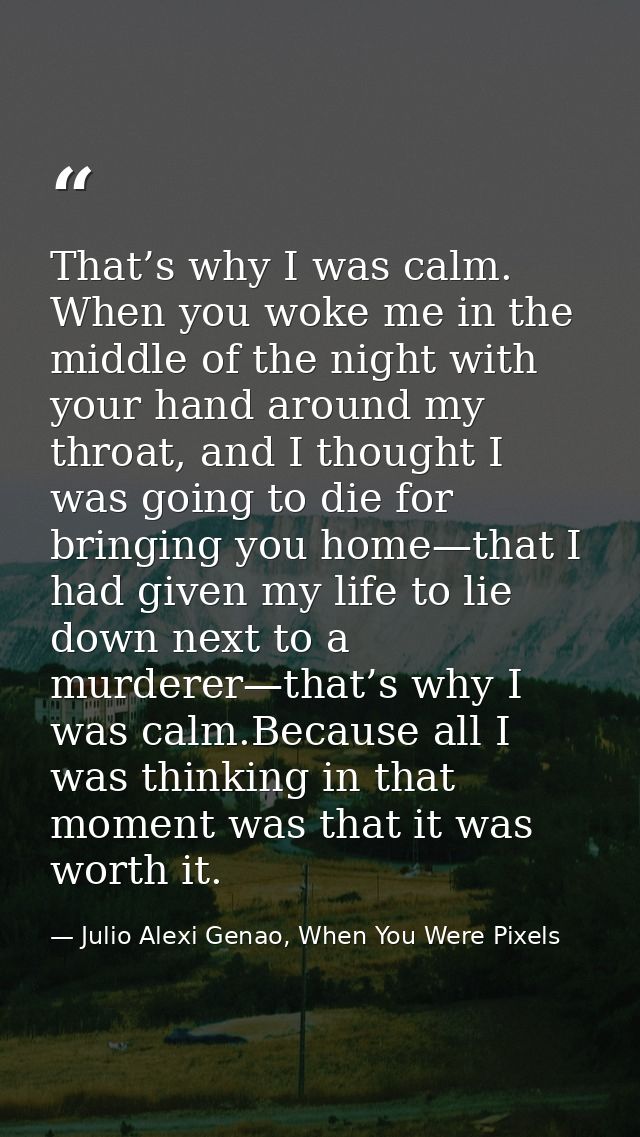 That’s why I was calm. When you woke me in the middle of the night with your hand around my throat, and I thought I was  — Julio Alexi Genao, When You Were Pixels