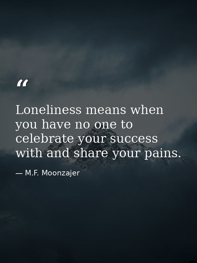 Loneliness means when you have no one to celebrate your success with and share your pains. — M.F. Moonzajer