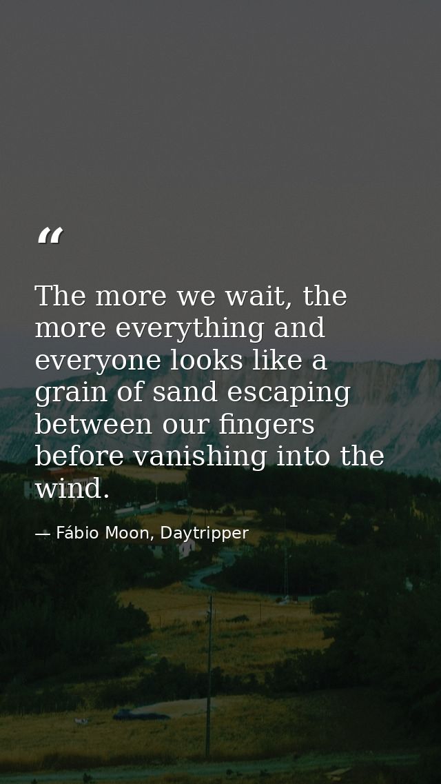 The more we wait, the more everything and everyone looks like a grain of sand escaping between our fingers before vanish — Fábio Moon, Daytripper