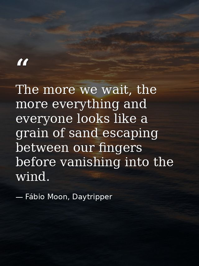 The more we wait, the more everything and everyone looks like a grain of sand escaping between our fingers before vanish — Fábio Moon, Daytripper