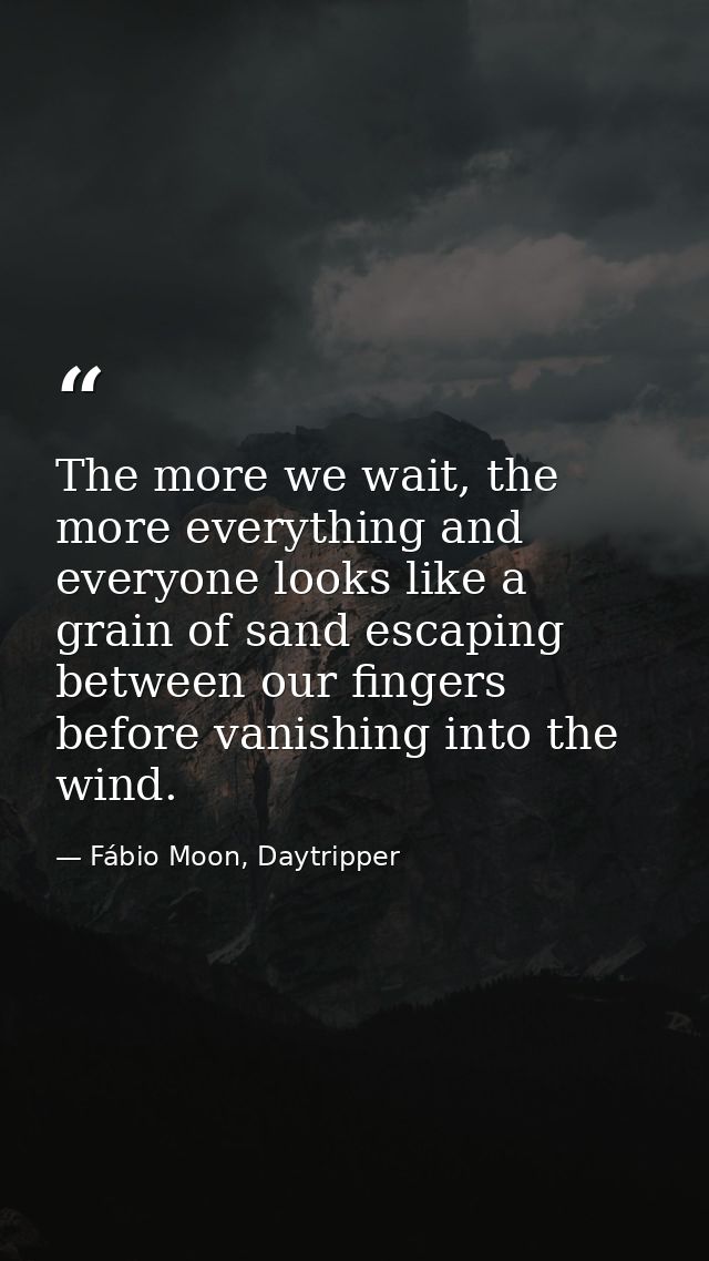 The more we wait, the more everything and everyone looks like a grain of sand escaping between our fingers before vanish — Fábio Moon, Daytripper
