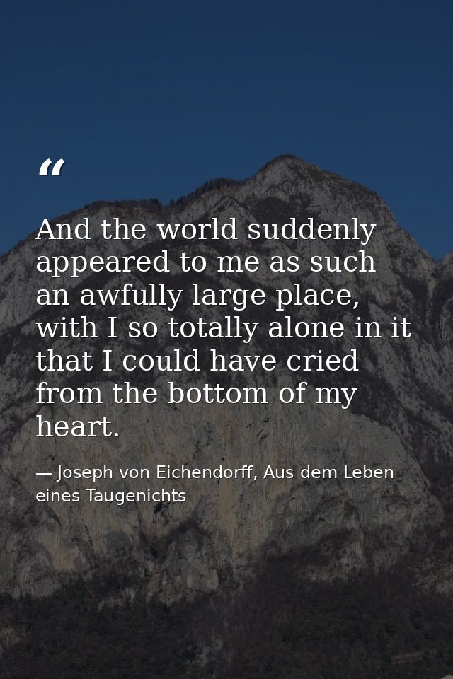 And the world suddenly appeared to me as such an awfully large place, with I so totally alone in it that I could have cr — Joseph von Eichendorff, Aus dem Leben eines Taugenichts