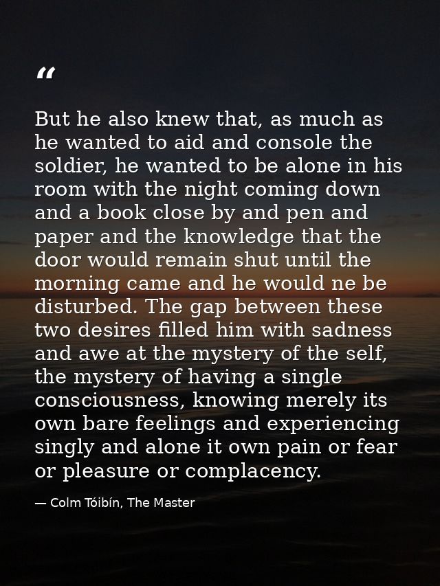 But he also knew that, as much as he wanted to aid and console the soldier, he wanted to be alone in his room with the n — Colm Tóibín, The Master