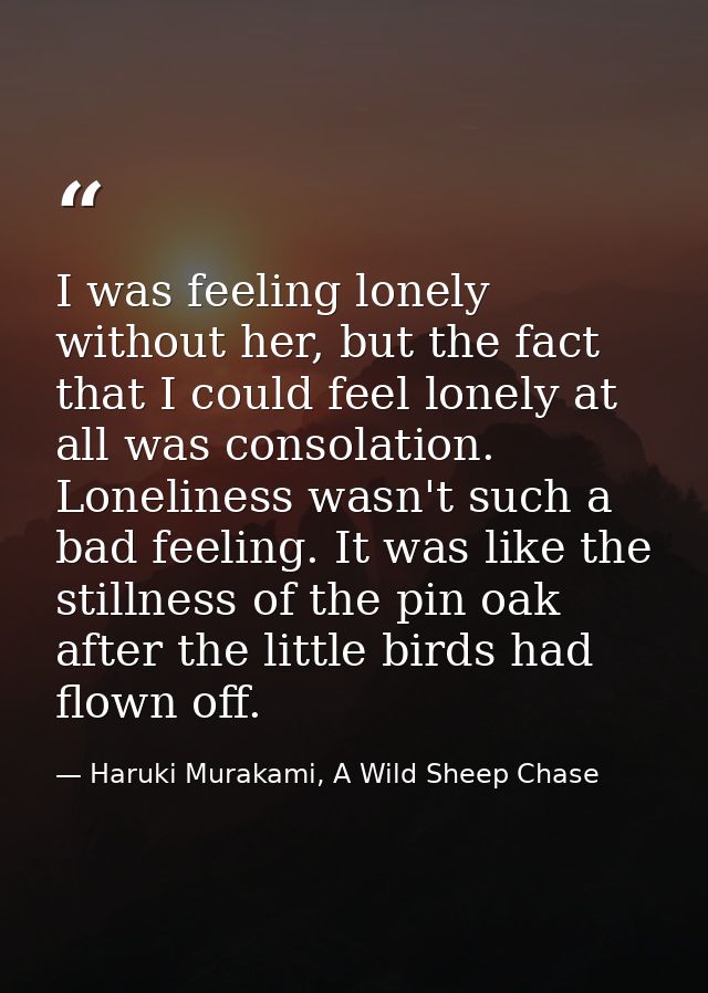 I was feeling lonely without her, but the fact that I could feel lonely at all was consolation. Loneliness wasn't such a — Haruki Murakami, A Wild Sheep Chase