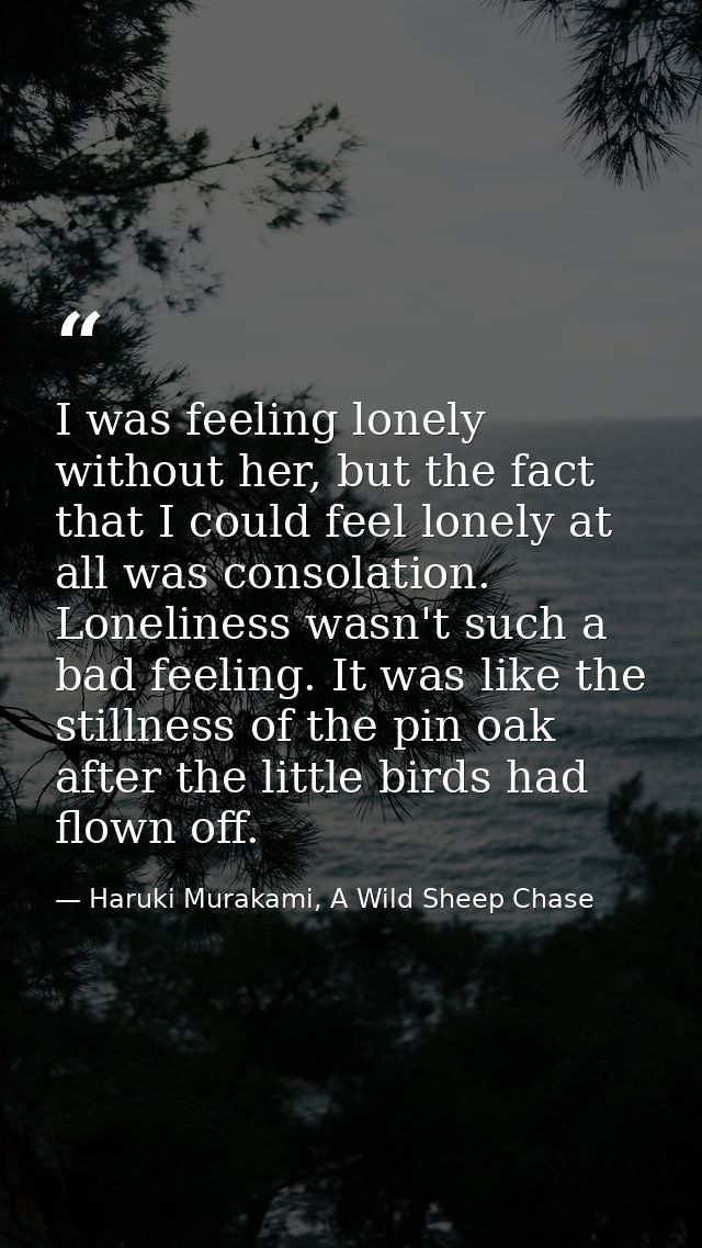 I was feeling lonely without her, but the fact that I could feel lonely at all was consolation. Loneliness wasn't such a — Haruki Murakami, A Wild Sheep Chase