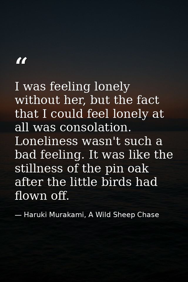I was feeling lonely without her, but the fact that I could feel lonely at all was consolation. Loneliness wasn't such a — Haruki Murakami, A Wild Sheep Chase