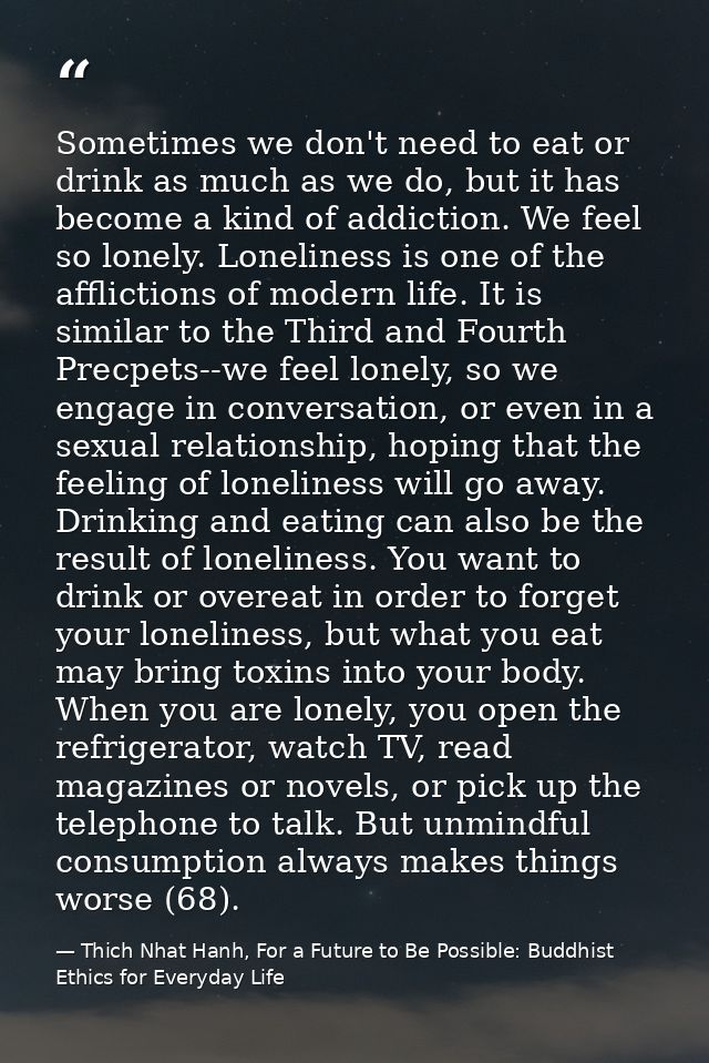 Sometimes we don't need to eat or drink as much as we do, but it has become a kind of addiction. We feel so lonely. Lone — Thich Nhat Hanh, For a Future to Be Possible: Buddhist Ethics for Everyday Life