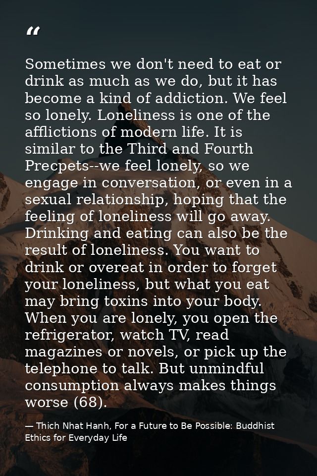 Sometimes we don't need to eat or drink as much as we do, but it has become a kind of addiction. We feel so lonely. Lone — Thich Nhat Hanh, For a Future to Be Possible: Buddhist Ethics for Everyday Life