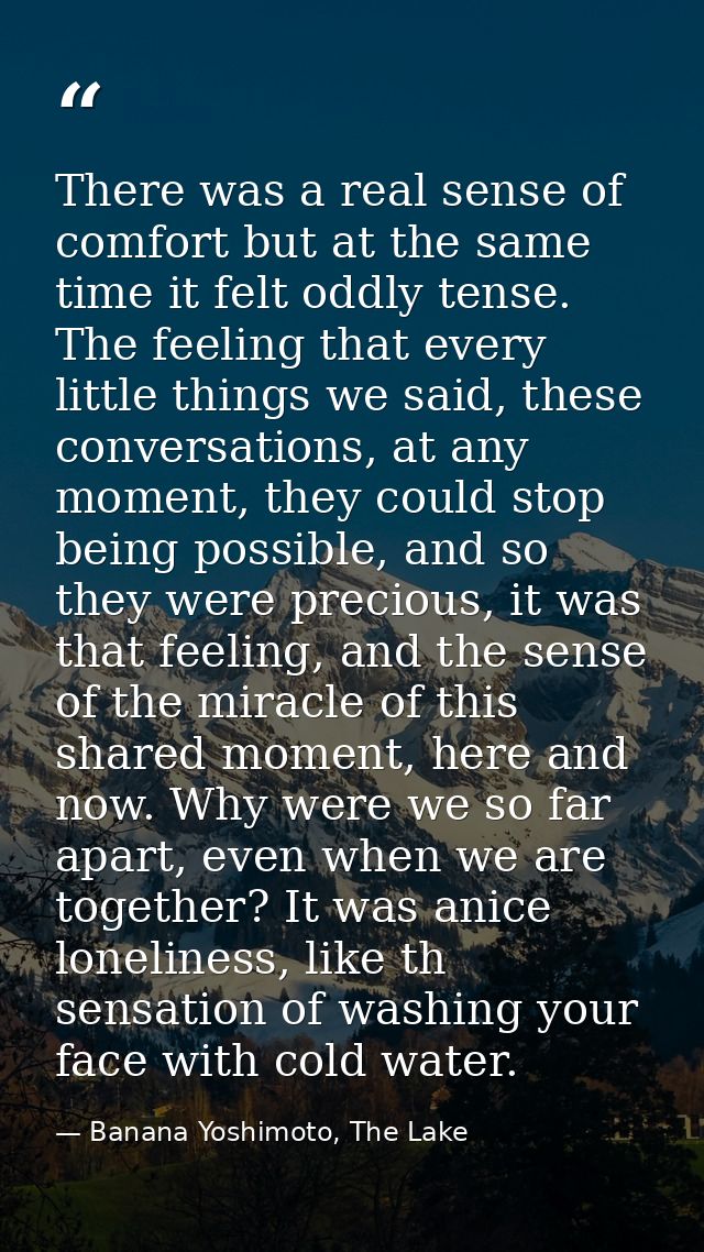 There was a real sense of comfort but at the same time it felt oddly tense. The feeling that every little things we said — Banana Yoshimoto, The Lake