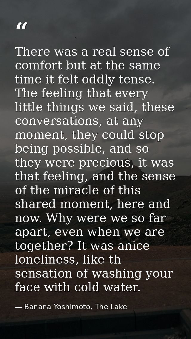 There was a real sense of comfort but at the same time it felt oddly tense. The feeling that every little things we said — Banana Yoshimoto, The Lake