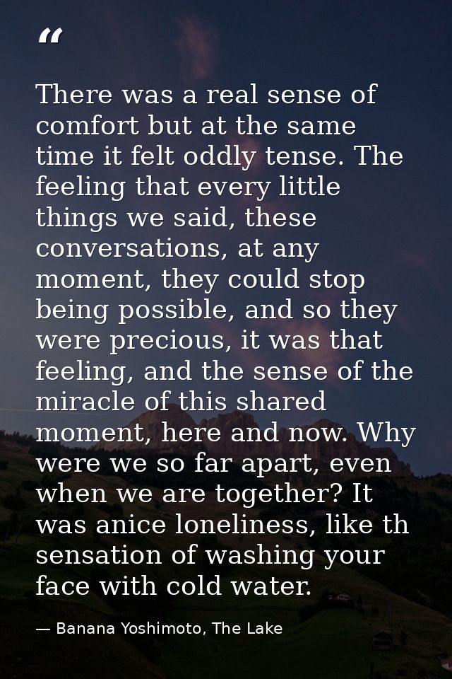 There was a real sense of comfort but at the same time it felt oddly tense. The feeling that every little things we said — Banana Yoshimoto, The Lake