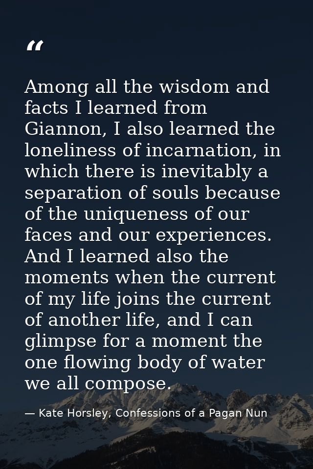 Among all the wisdom and facts I learned from Giannon, I also learned the loneliness of incarnation, in which there is i — Kate Horsley, Confessions of a Pagan Nun