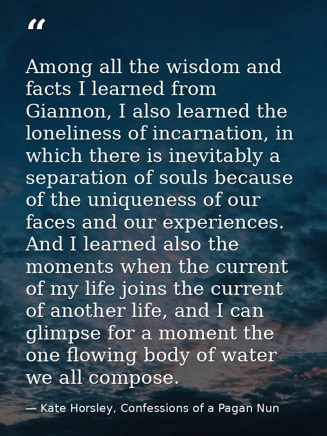 Among all the wisdom and facts I learned from Giannon, I also learned the loneliness of incarnation, in which there is i — Kate Horsley, Confessions of a Pagan Nun