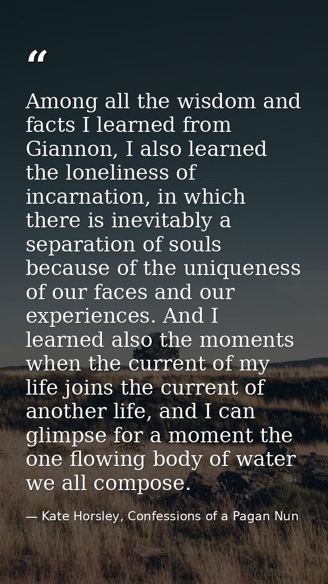 Among all the wisdom and facts I learned from Giannon, I also learned the loneliness of incarnation, in which there is i — Kate Horsley, Confessions of a Pagan Nun