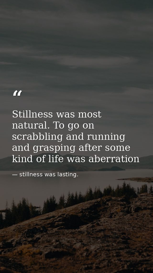 Stillness was most natural. To go on scrabbling and running and grasping after some kind of life was aberration — stillness was lasting.