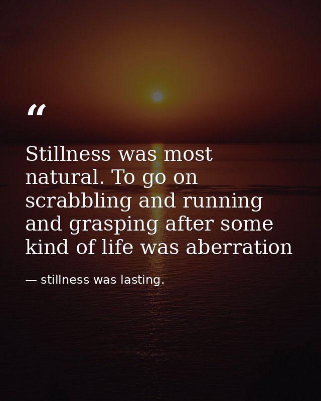 Stillness was most natural. To go on scrabbling and running and grasping after some kind of life was aberration — stillness was lasting.