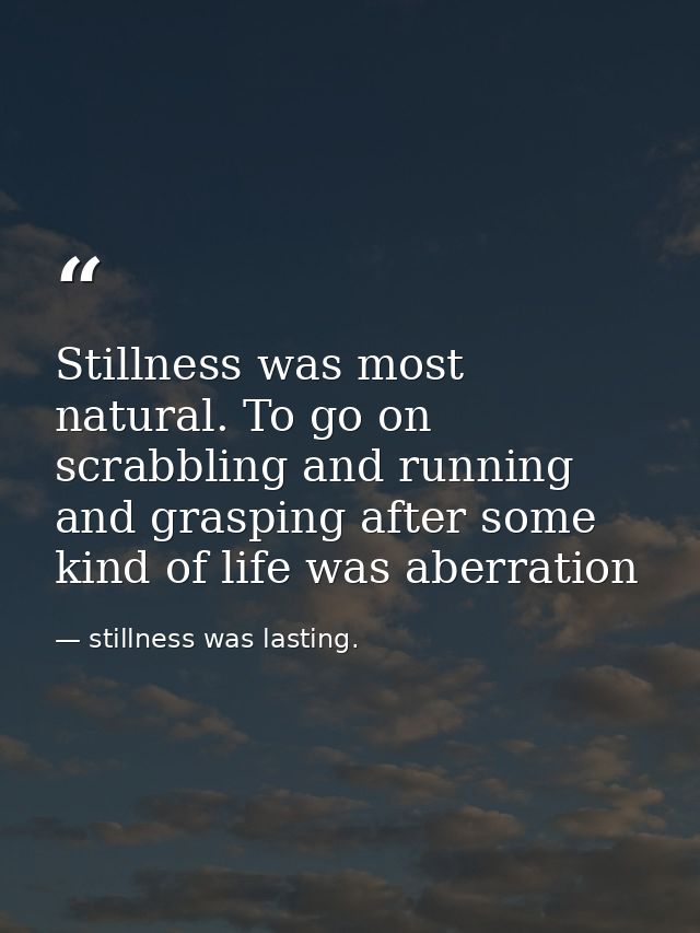 Stillness was most natural. To go on scrabbling and running and grasping after some kind of life was aberration — stillness was lasting.