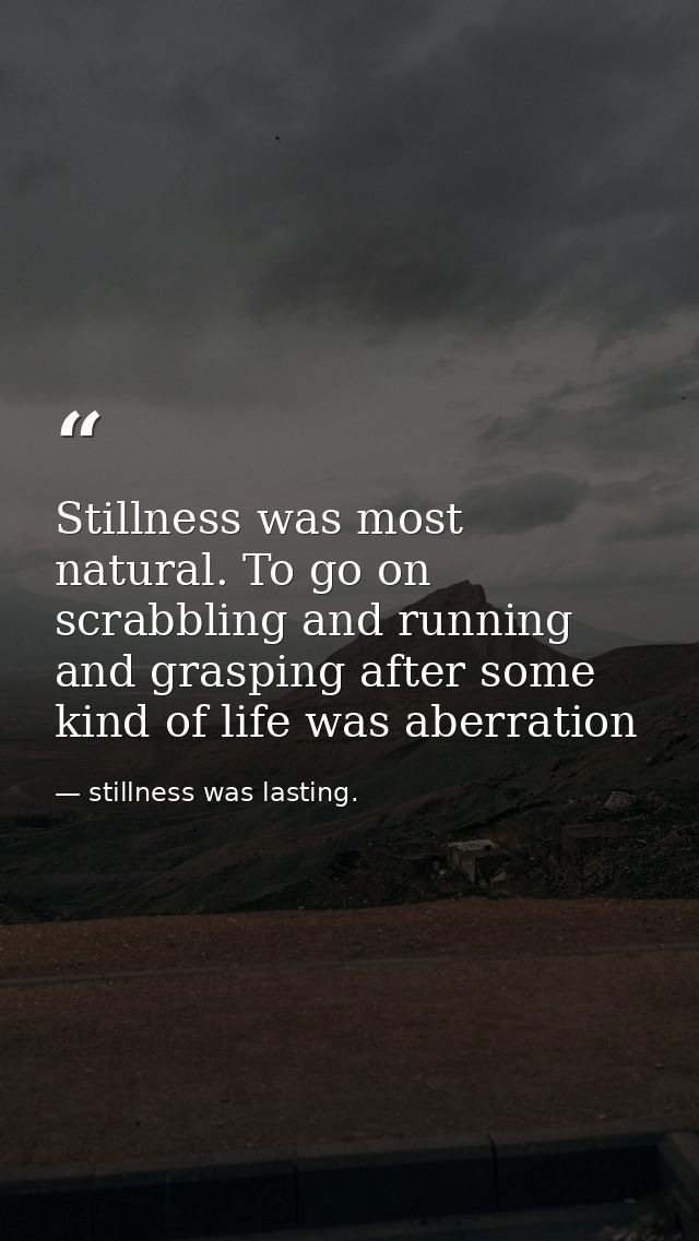 Stillness was most natural. To go on scrabbling and running and grasping after some kind of life was aberration — stillness was lasting.