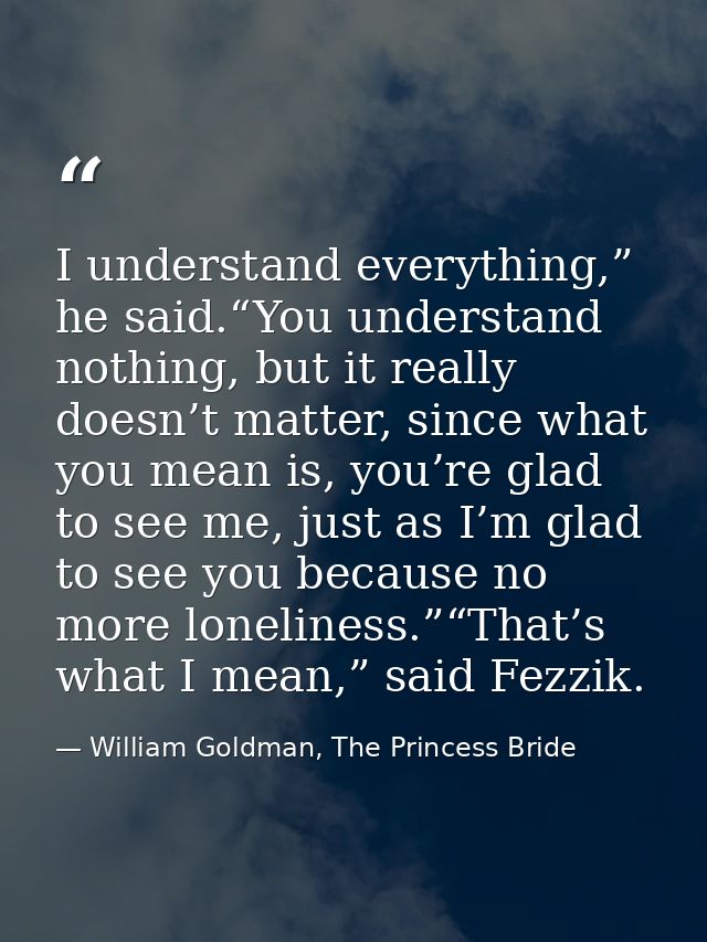 I understand everything,” he said.“You understand nothing, but it really doesn’t matter, since what you mean is, you’re  — William Goldman, The Princess Bride