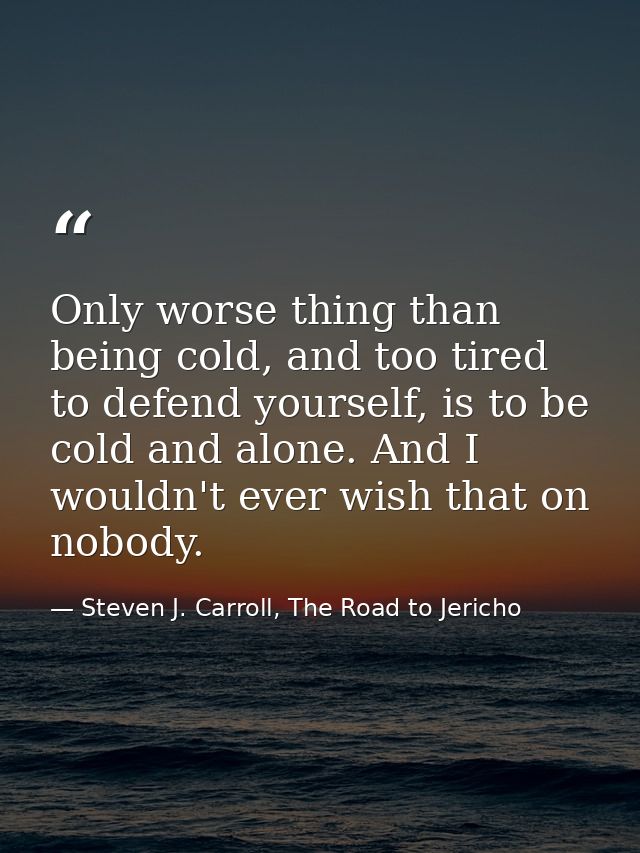 Only worse thing than being cold, and too tired to defend yourself, is to be cold and alone. And I wouldn't ever wish th — Steven J. Carroll, The Road to Jericho