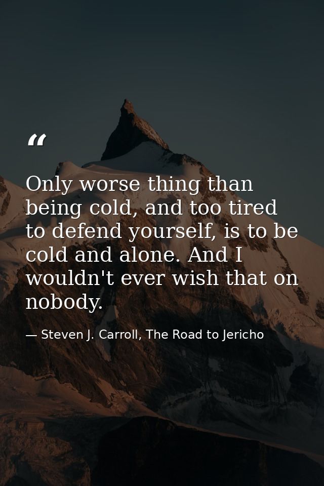 Only worse thing than being cold, and too tired to defend yourself, is to be cold and alone. And I wouldn't ever wish th — Steven J. Carroll, The Road to Jericho