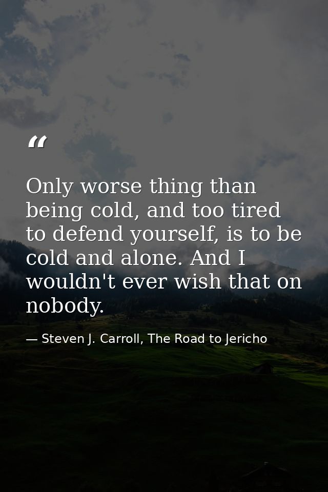 Only worse thing than being cold, and too tired to defend yourself, is to be cold and alone. And I wouldn't ever wish th — Steven J. Carroll, The Road to Jericho
