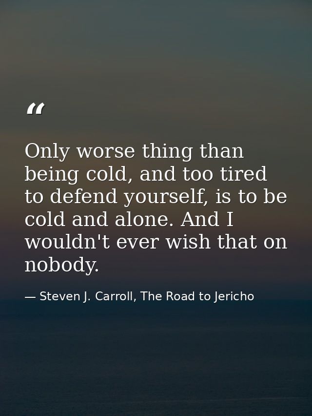 Only worse thing than being cold, and too tired to defend yourself, is to be cold and alone. And I wouldn't ever wish th — Steven J. Carroll, The Road to Jericho