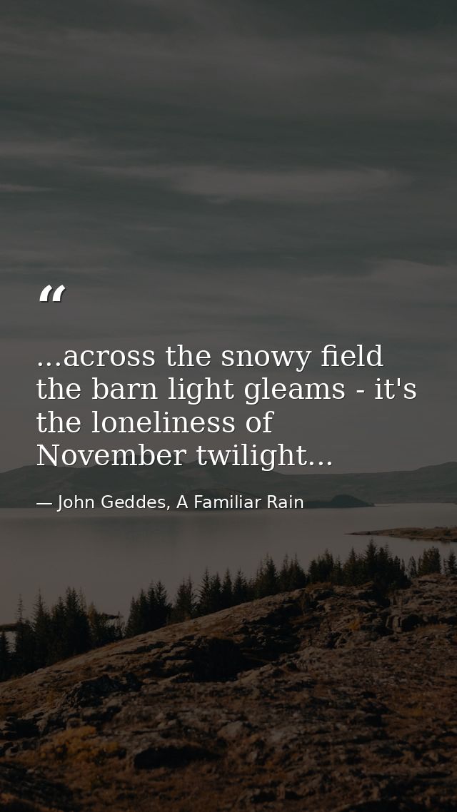 ...across the snowy field the barn light gleams - it's the loneliness of November twilight... — John Geddes, A Familiar Rain