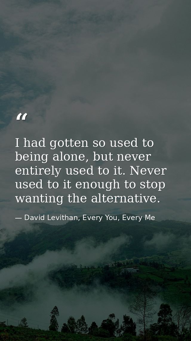 I had gotten so used to being alone, but never entirely used to it. Never used to it enough to stop wanting the alternat — David Levithan, Every You, Every Me