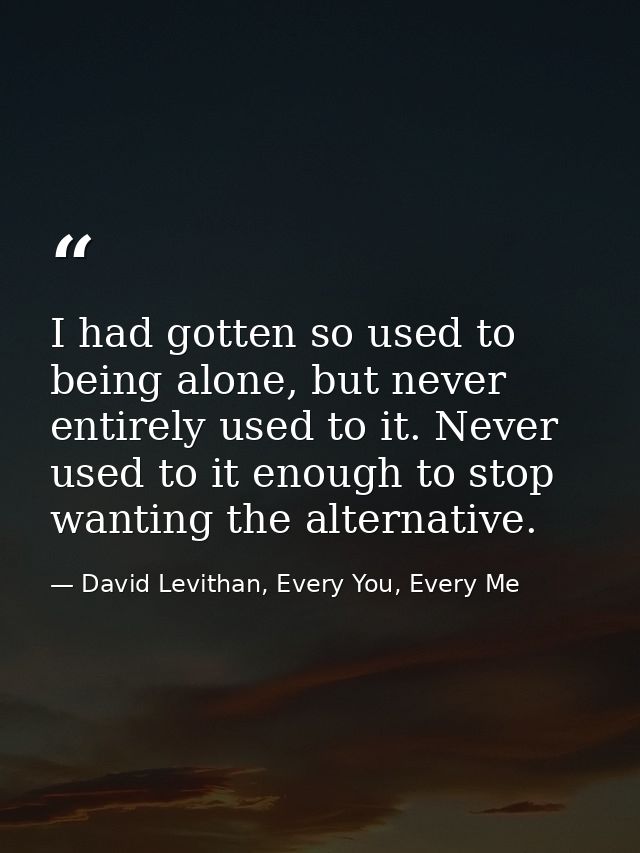 I had gotten so used to being alone, but never entirely used to it. Never used to it enough to stop wanting the alternat — David Levithan, Every You, Every Me