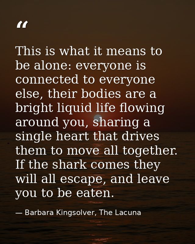 This is what it means to be alone: everyone is connected to everyone else, their bodies are a bright liquid life flowing — Barbara Kingsolver, The Lacuna