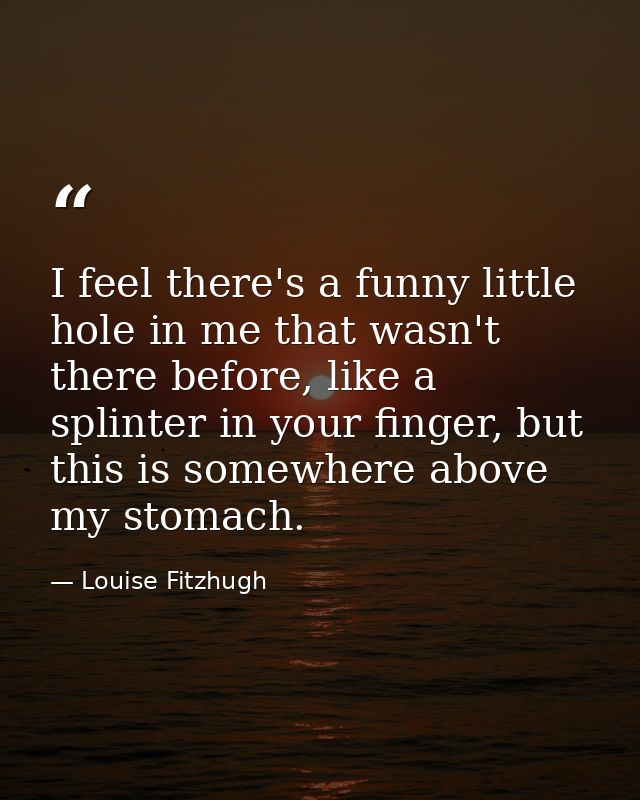I feel there's a funny little hole in me that wasn't there before, like a splinter in your finger, but this is somewhere — Louise Fitzhugh