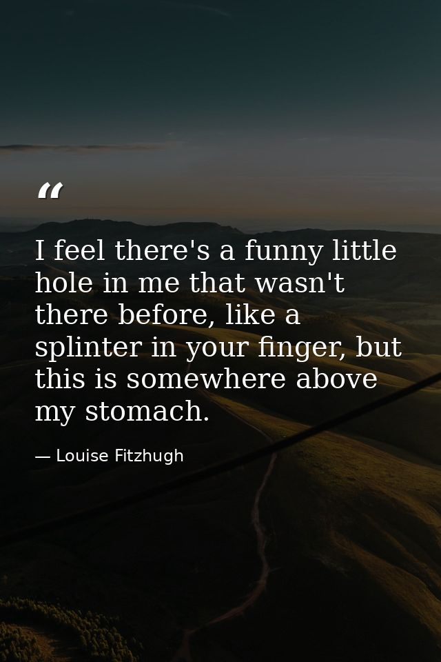 I feel there's a funny little hole in me that wasn't there before, like a splinter in your finger, but this is somewhere — Louise Fitzhugh