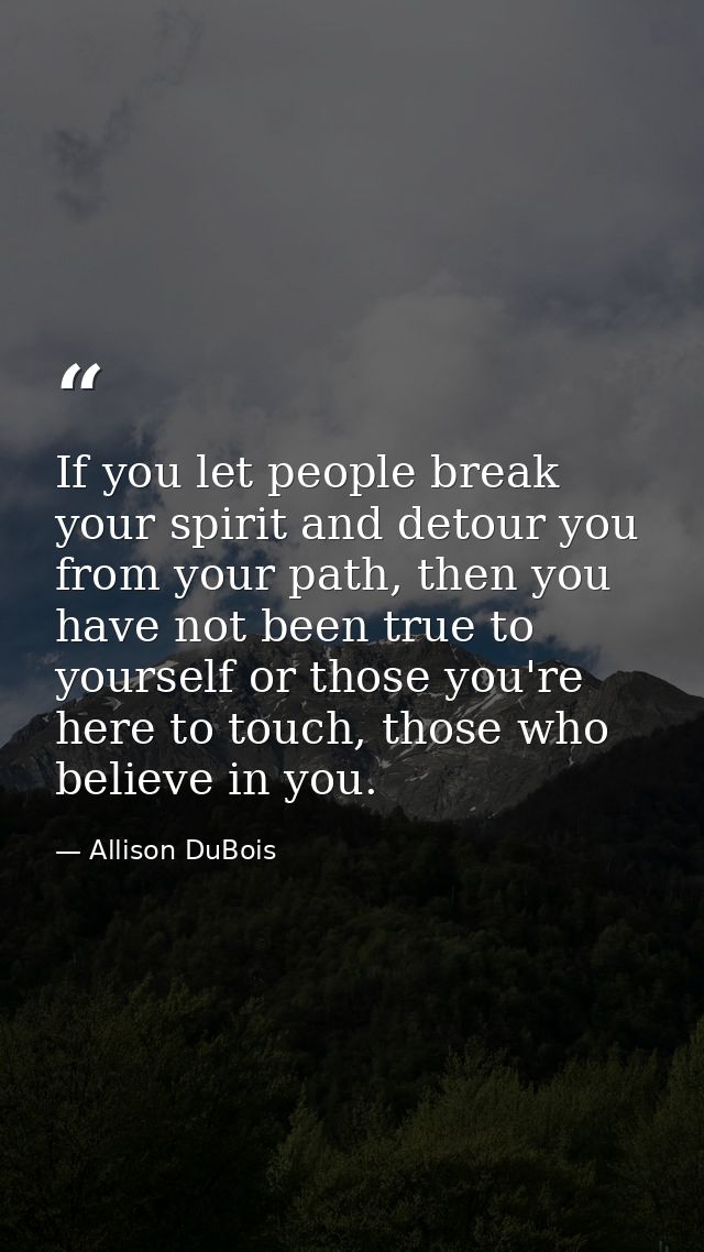 If you let people break your spirit and detour you from your path, then you have not been true to yourself or those you' — Allison DuBois