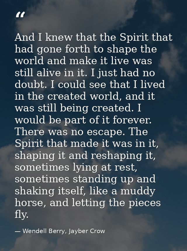 And I knew that the Spirit that had gone forth to shape the world and make it live was still alive in it. I just had no  — Wendell Berry, Jayber Crow