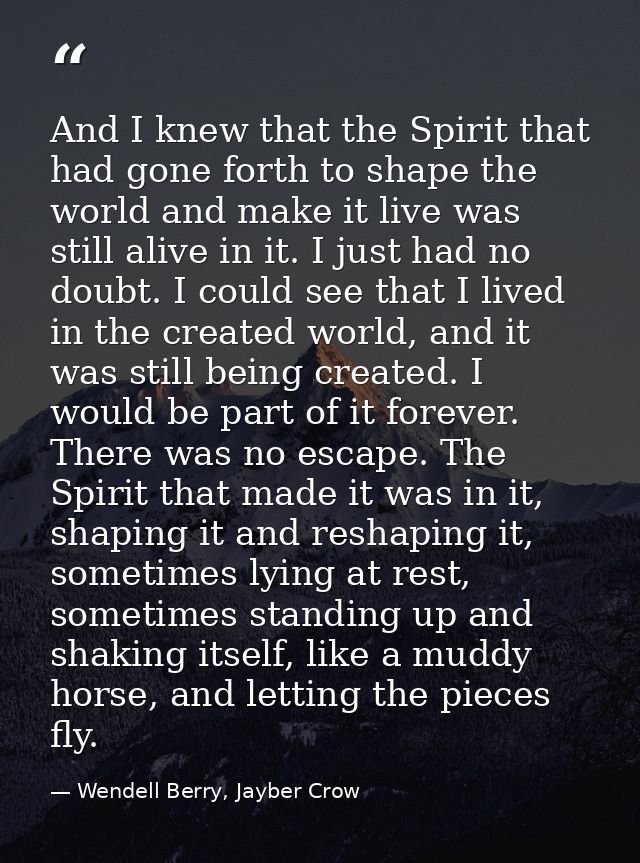 And I knew that the Spirit that had gone forth to shape the world and make it live was still alive in it. I just had no  — Wendell Berry, Jayber Crow