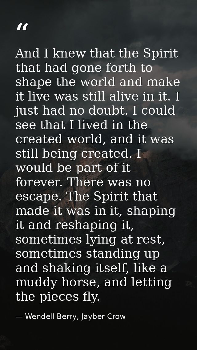 And I knew that the Spirit that had gone forth to shape the world and make it live was still alive in it. I just had no  — Wendell Berry, Jayber Crow