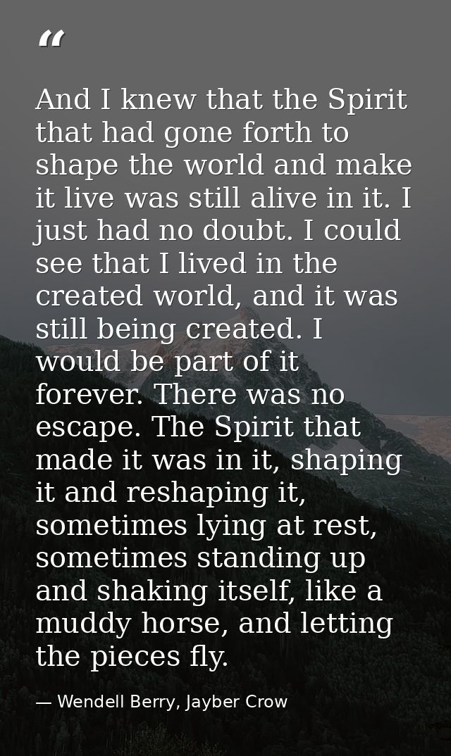 And I knew that the Spirit that had gone forth to shape the world and make it live was still alive in it. I just had no  — Wendell Berry, Jayber Crow
