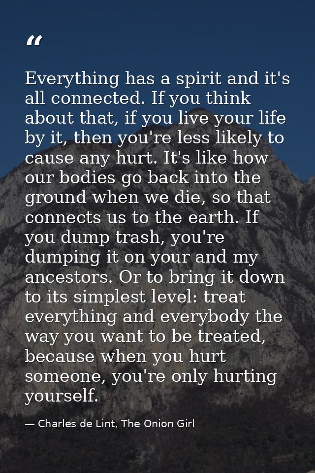 Everything has a spirit and it's all connected. If you think about that, if you live your life by it, then you're less l — Charles de Lint, The Onion Girl