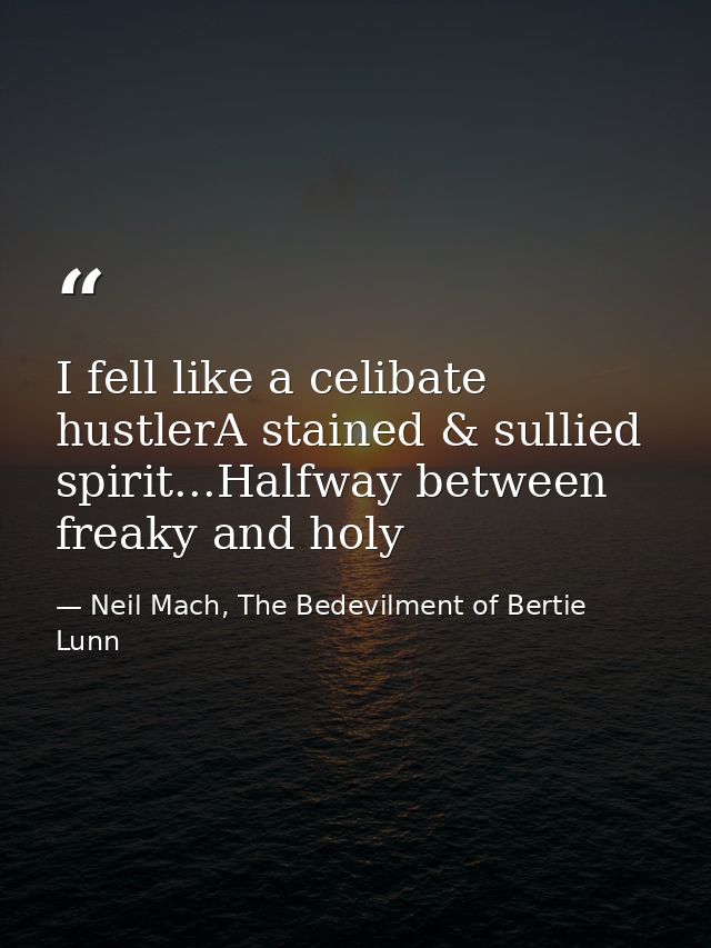 I fell like a celibate hustlerA stained & sullied spirit...Halfway between freaky and holy — Neil Mach, The Bedevilment of Bertie Lunn