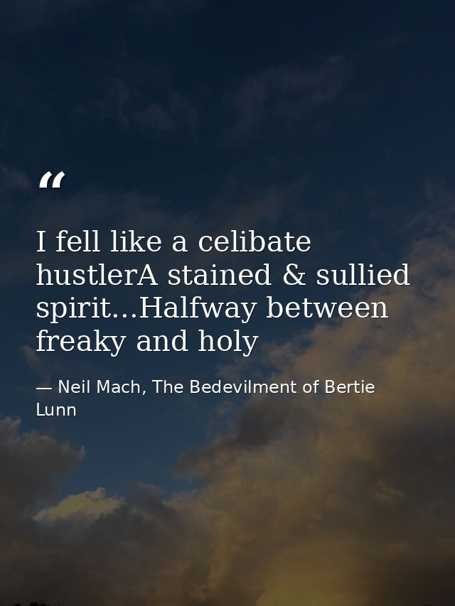 I fell like a celibate hustlerA stained & sullied spirit...Halfway between freaky and holy — Neil Mach, The Bedevilment of Bertie Lunn