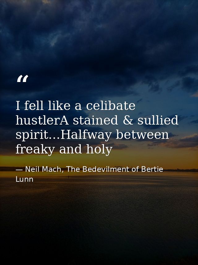 I fell like a celibate hustlerA stained & sullied spirit...Halfway between freaky and holy — Neil Mach, The Bedevilment of Bertie Lunn